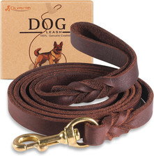 Leather Dog Leash 6Ft, Heavy Duty Dog Training Leash for Large and Medium Dogs,