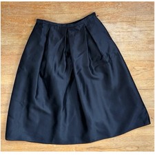 Vintage Pleated Black Silk Skirt Size Small 6 27" Waist 90s Wide A-Line NOS