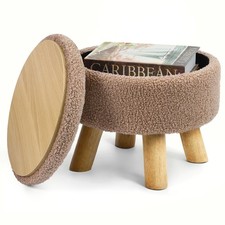 Ottoman Foot Rest, Small Round Ottoman with Storage, Boucle Teddy Velvet Foot...