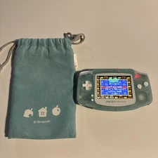 Nintendo GameBoy Advance GBA Transparent Blue LCD + Animal Crossing Pouch