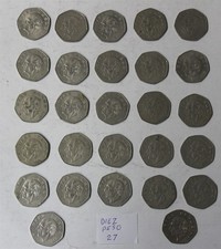 27 Mexican Coins 1974 - 1985 Diaz 10 Peso Mexico 7 sided coins