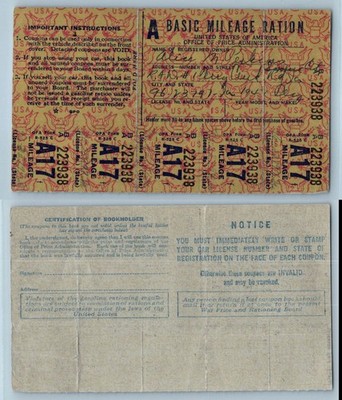 1940s WWII Gasoline Basic Mileage Rationing A17 OPA Form R-525C