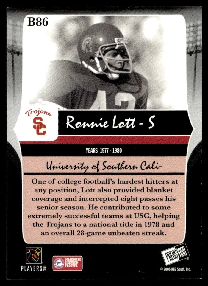 2006 Press Pass Legends Bronze Ronnie Lott 759/999 #B86 - Image 2 of 2