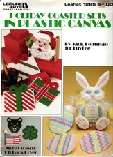 Leisure Arts 1285 HOLIDAY COATER SETS Santa, Cat Plastic Canvas Pattern Leaflet