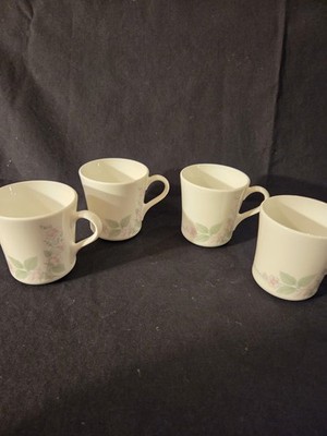 Set of 4 Corning Elegant Pink Rose Flowers Corelle Cups Mugs Made In USA