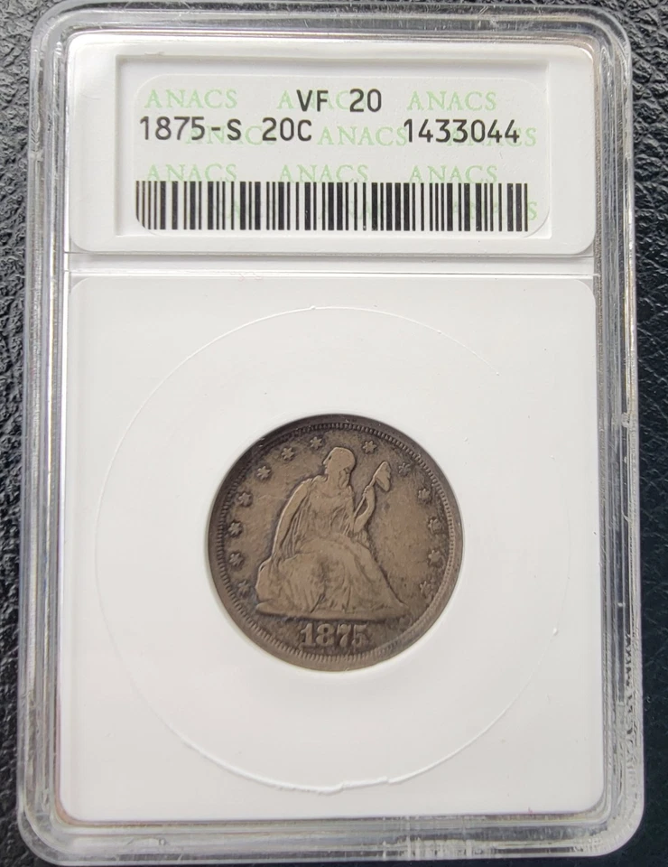 1875-S 20C Twenty Cent Piece ANACS VF-20 - Very Original - Image 3 of 4