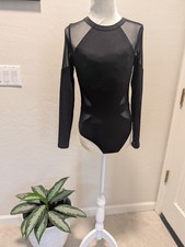 Black Mesh Long Sleeve Leotard For Dance, Pilates Or Sport. Size: XS Runs Bigger