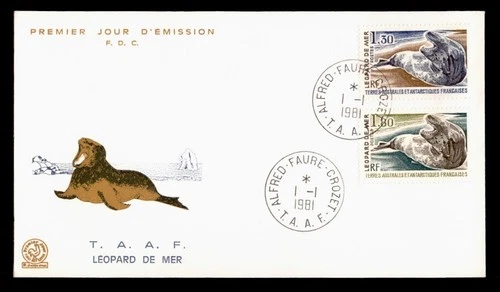 DR WHO 1981 FRENCH ANTARCTIC FSAT FDC LEOPARD SEAL CACHET COMBO w29424