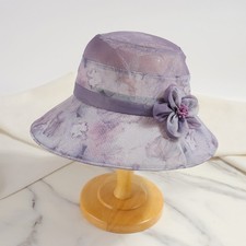 Lady Floral Print Bucket Hat Summer Sun Hat Wide Brim Hat Mesh Flower Decor Cute