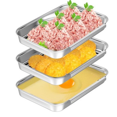 3-Pack Stainless Steel Breading Trays Dredging Pans for Meat Chicken Fish