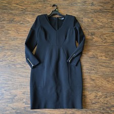 Versace Elegant V-neck Black Dress With Zipper Details Size 8