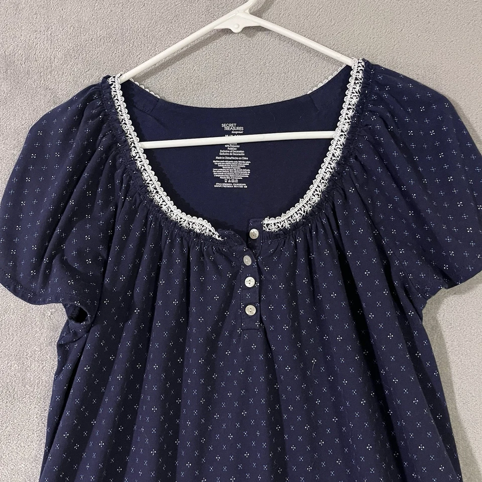 Secret Treasures Nightgown Navy Blue Cotton Blend Womens M Lace Trim - Image 2 of 4