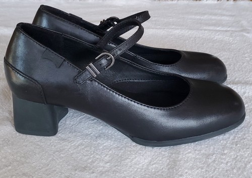 Black Character Dance Shoes with Strap and Block Heel