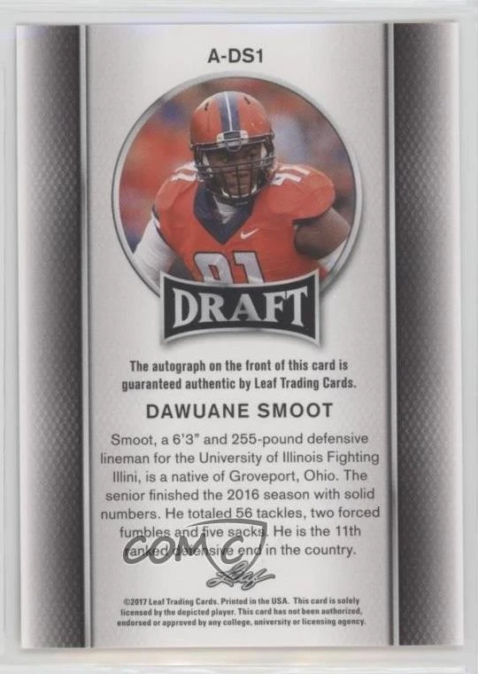 2017 Leaf Draft Auto Gold Dawuane Smoot #A-DS1 Rookie Auto RC - Image 2 of 2