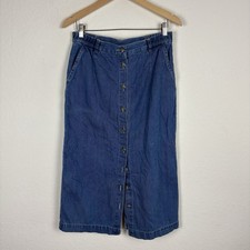 Vintage Denim Skirt Size 10 Midi Button Front High waisted Blue Cottage Prairie