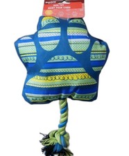 Greenbrier Kennel Club Blue Green Paw Shaped Fun Dog Toy with attached Rope NWT
