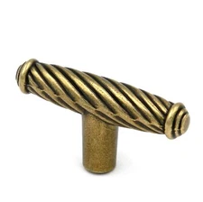 P7342-LP Lancaster Hand Polished Brass 2 1/4" T-Bar Cabinet Knob Pull Hickory