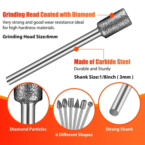 20Pcs 120 Grit Diamond Burr Set Drill Bits Set for Dremel Tool Rotary Grinding - Picture 2 of 11