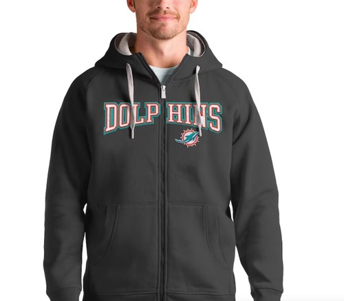Men's Miami Dolphins NFL Hoodie Antigua Charcoal Gray Victory Full-Zip NEW BNWT - Bild 5 von 5