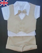 BABY BOY OUTFIT 4 Piece Beige Special Occasion Suit Formal Wedding Christening