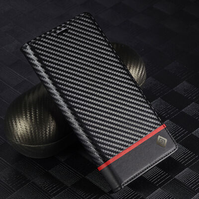 For Samsung Galaxy S25 Ultra, Luxury Carbon Fiber Flip Leather Wallet Case Cover
