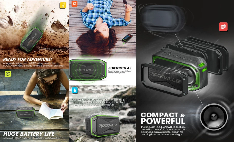 Altavoz Bluetooth Portátil Impermeable Rockville ROCK ANYWHERE + Conexión Estéreo TWS Foto 2 de 4
