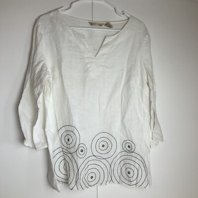 E-col-o-gie Womens Linen White Boho Circle Top Loose Fit Size Medium          UU