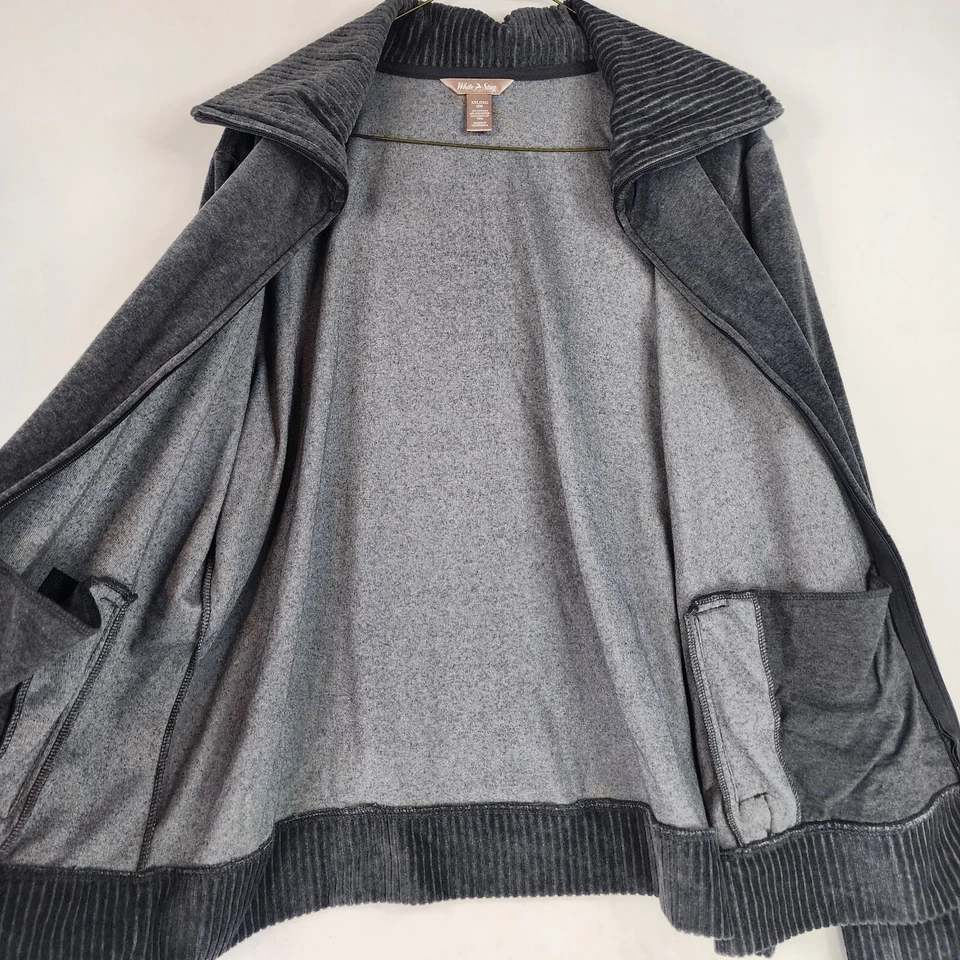 Chaqueta Ciervo Blanca Mujer XXL Grande Gris Terciopelo Suave Casualcore Cremallera Completa Manga Larga Foto 3 de 4
