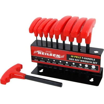NEILSEN 10PC HEX KEY METRIC 2-10MM T HANDLE ALLEN KEY ALLAN WRENCH T BAR SET TOOLS