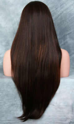 Human hair Blend Long Full Lace Front Wig Straight Brown mix Layered 4/30