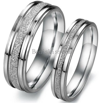 Silver Frosted Stainless Steel Love Promise Ring Couple Engagement
