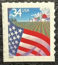 2001 Scott #3495 - 34¢ - FLAG OVER FARM - ATM Booklet Single Stamp - Mint NH