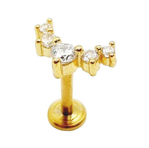 Piercing da orecchio in acciaio al trago per elix con zirconi argento e oro - Immagine 3 di 4