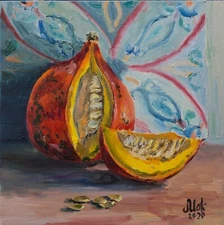 Pumpkin Oil Painting Still Life Original Art Fall Painting Wall Art 8x8''