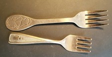 2 vtg 1980 The First Years Deluxe Stainless Japan Child Toddler Fork NEW BEAR