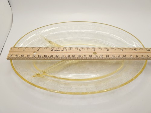 Vtg Florentine #2 Yellow Hazel Atlas Depression Glass Divided Oval Relish Dish - Picture 10 of 11