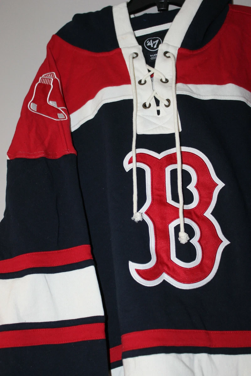 New MLB Boston Red Sox old time jersey style mid weight cotton hoodie men s XS