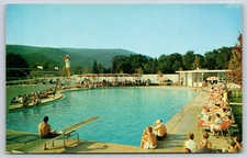 White Sulphur Springs WV~Greenbrier Resort~Outdoor Pool~Diving Board~1950s PC