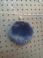 Navy Purse Charm Keychain Key Fob Fluffy Plush Ball Key Ring Pom-Pom