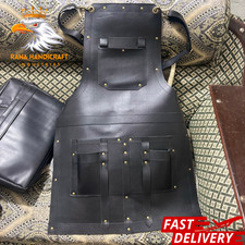 Heavy Duty Leather Work Apron with Pockets Heat Resistant Workshop Welding Tool