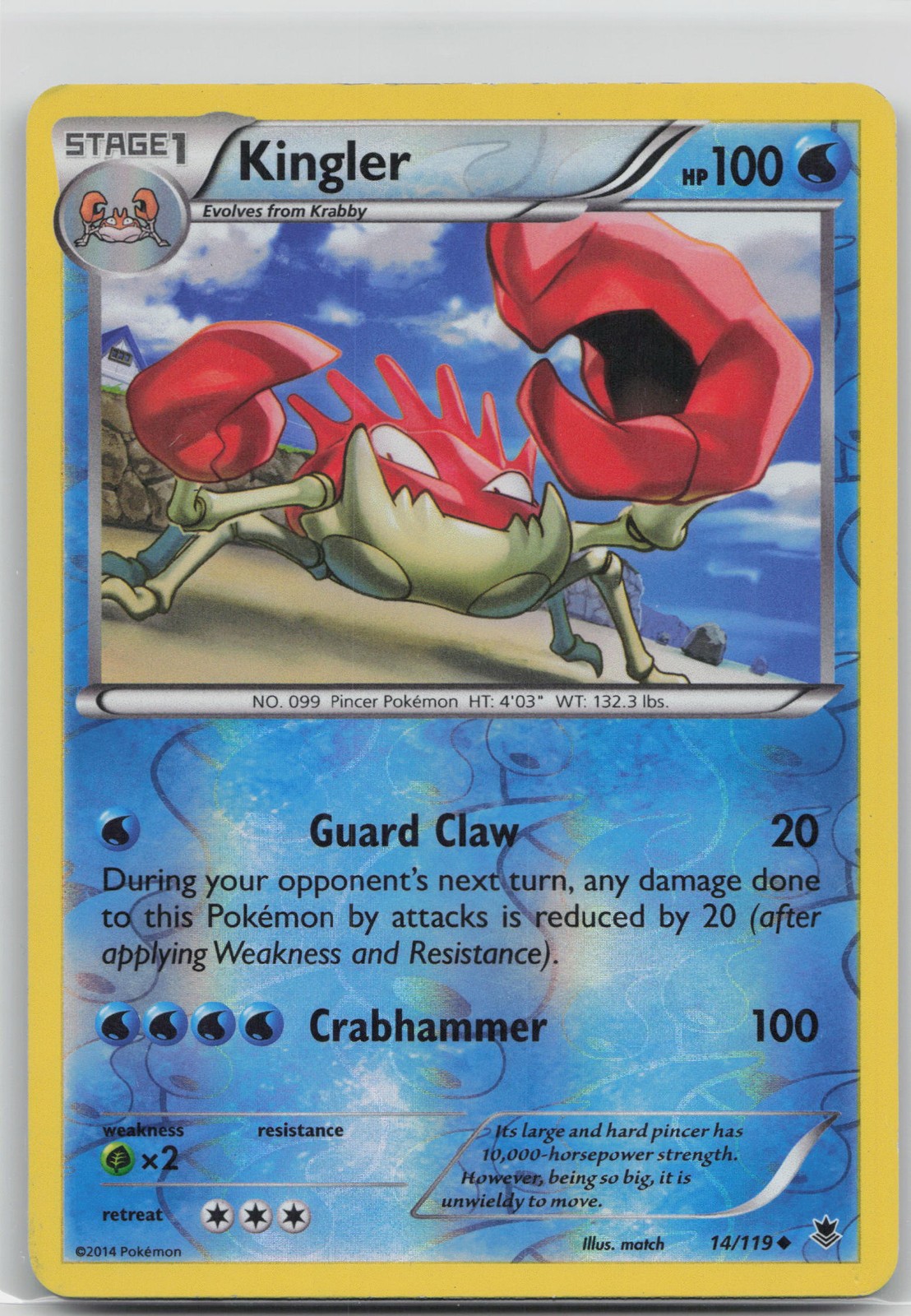 Kingler Uncommon Water XY - Phantom Forces 14/119 LP 2014 match Reverse Holo