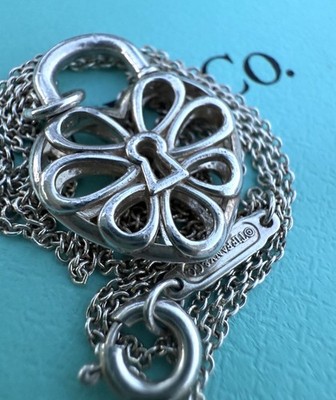 Tiffany & Co Sterling Silver Filigree Heart Lock Pendant Necklace