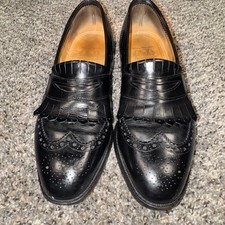 Johnston Murphy Aristocraft Sz 9 Mens Black Leather Kiltie Wingtip Loafers