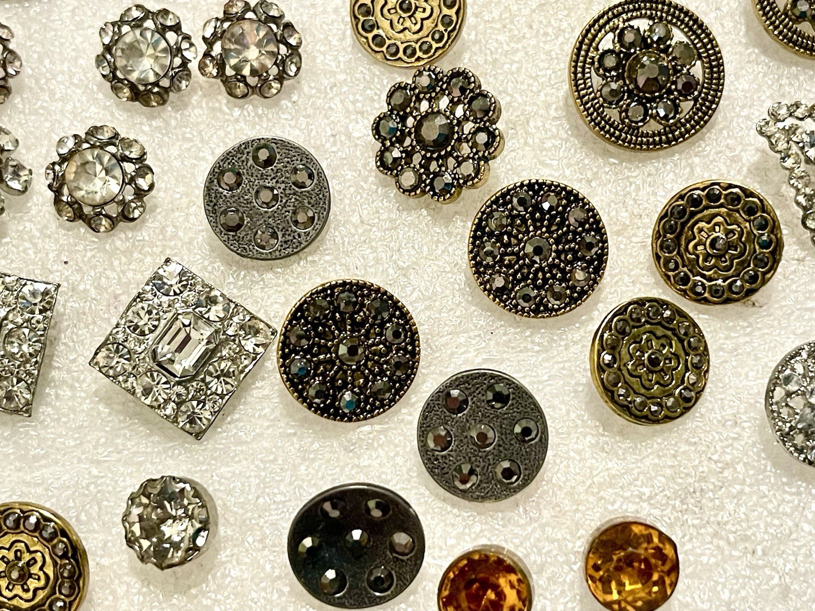 Lot 45 Vintage Metal Rhinestone Sewing Buttons