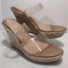 Juicy Couture Cristene Espadrille Wedge Sandals 4" Rhinestone Jewel sz 8.5