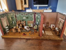Antike Puppenstube  mit viel Zubehör, Gründerzeit um 1890, alt, bespielt