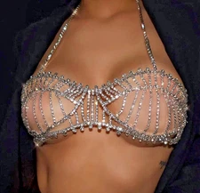 Women Rhinestone Bras chest Stripe Body Chain Crystal Sexy Club Bralet 04019