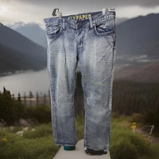 Flypaper Straight Leg Mens denim jeans W38 L32 Bleach wash embroderd pockets