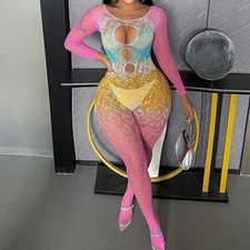 Full Body Stockings Lace Bodysuit Backless Fishnet Bodystocking Stretch Seamless