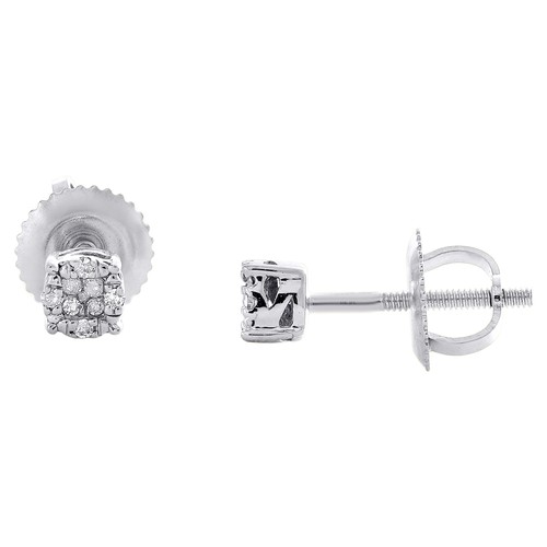 10K White Gold Genuine Diamond 4mm Round 4 Prong Circle Stud Earrings 0.06 CT - Picture 3 of 5